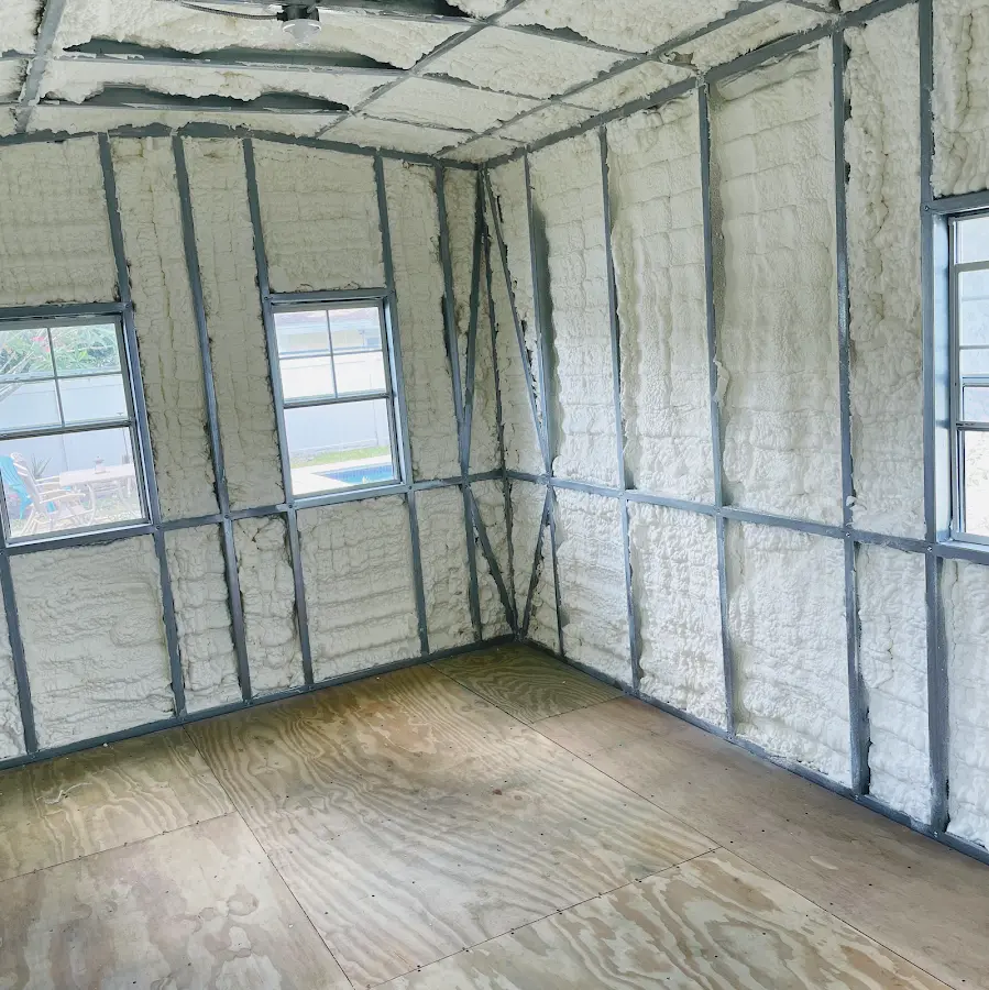 Closed-cell spray foam insulation applied to wall cavities in a residential project in Hilton Head Island